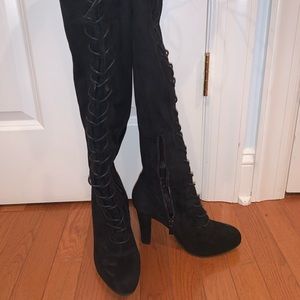 Lace up over the knee boot heels